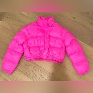 OLIVIACEOUS Hot Pink Cropped Puffer Jacket